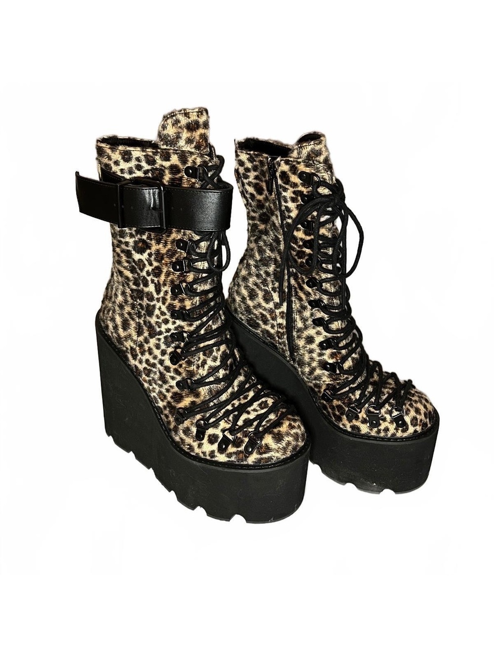 Dolls Kill Current Mood Leopard Print Platform Wedge Boots Women's Size 9
